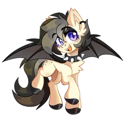 Size: 1280x1280 | Tagged: safe, artist:star-theft, derpibooru import, oc, oc:morning melody, bat pony, pony, body freckles, choker, fangs, female, freckles, image, mare, png, simple background, solo, spiked choker, transparent background