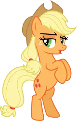 Size: 3000x4700 | Tagged: safe, artist:cloudyglow, derpibooru import, applejack, earth pony, pony, the return of harmony, .ai available, :o, applejack's hat, bipedal, cowboy hat, female, freckles, full body, hat, high res, hooves, image, lidded eyes, mare, o mouth, open mouth, png, simple background, solo, standing, transparent background, vector