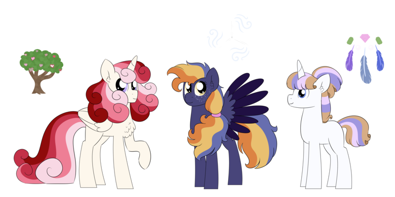 Size: 6000x3000 | Tagged: safe, artist:queenderpyturtle, derpibooru import, oc, unofficial characters only, pegasus, pony, unicorn, female, image, magical lesbian spawn, male, mare, offspring, parent:applejack, parent:flash sentry, parent:princess cadance, parent:rainbow dash, parent:rarity, parents:appledance, parents:rariflash, png, simple background, stallion, transparent background