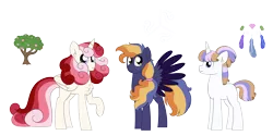 Size: 6000x3000 | Tagged: safe, artist:queenderpyturtle, derpibooru import, oc, unofficial characters only, pegasus, pony, unicorn, female, image, magical lesbian spawn, male, mare, offspring, parent:applejack, parent:flash sentry, parent:princess cadance, parent:rainbow dash, parent:rarity, parents:appledance, parents:rariflash, png, simple background, stallion, transparent background