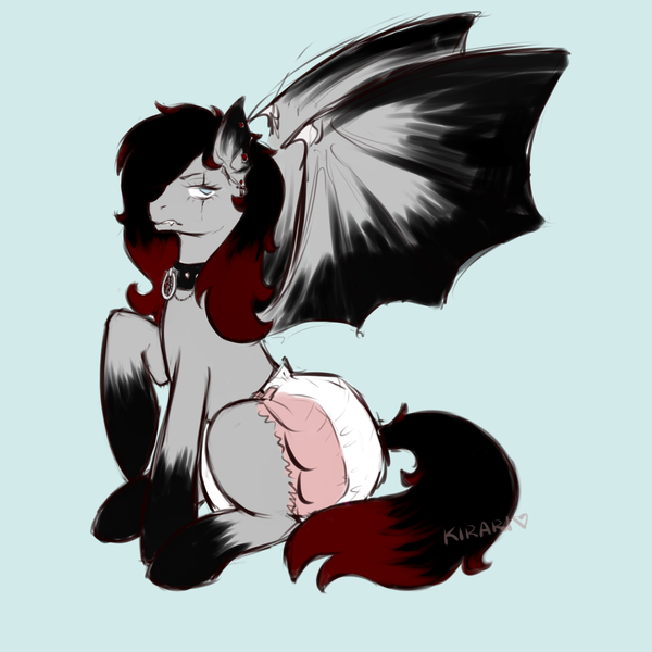 Size: 2362x2362 | Tagged: questionable, artist:kirari_chan, derpibooru import, oc, unofficial characters only, bat pony, pegasus, pony, undead, vampire, bat pony oc, bat wings, black hair, choker, collar, commission open, cross, cross necklace, cute, diaper, diaper fetish, dominant, edgy, eye scar, female, fetish, goth, gothic, image, jewelry, mare, necklace, pegasus oc, png, poofy diaper, raised leg, red hair, scar, simple background, sitting, sketch, solo, solo female, spread wings, teeth, urine, watersports, wings