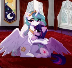 Size: 2589x2464 | Tagged: safe, artist:empress-twilight, derpibooru import, princess celestia, twilight sparkle, twilight sparkle (alicorn), alicorn, pony, duo, duo female, female, hug, image, mare, png