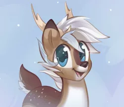Size: 2871x2475 | Tagged: safe, artist:mirroredsea, derpibooru import, oc, oc:dexter, unofficial characters only, deer, deer pony, original species, antlers, deer oc, happy, image, jpeg, looking at you, non-pony oc, simple background, solo