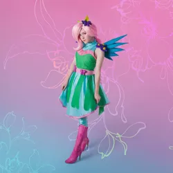 Size: 2159x2159 | Tagged: safe, derpibooru import, fluttershy, human, equestria girls, boots, clothes, cosplay, costume, crystal guardian, high heel boots, high res, image, irl, irl human, jpeg, photo, ponied up, shoes, solo