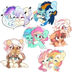 Size: 4000x4000 | Tagged: safe, artist:emberslament, derpibooru import, oc, oc:bubble beat, oc:cinnamon rose, oc:feather fall, oc:paper sailor, oc:peppermint remedy, oc:richy whistles, oc:rose fluff, oc:seascape, oc:skysail, oc:strawberry milk, unofficial characters only, deer, deer pony, earth pony, hippogriff, original species, pegasus, pony, unicorn, cute, female, image, lesbian, male, png, shipping, simple background, sketch, sketch dump, straight, white background