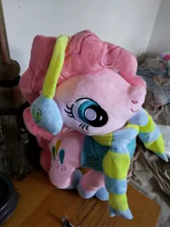 Size: 3120x4160 | Tagged: safe, derpibooru import, pinkie pie, earth pony, pony, clothes, image, irl, irl photo, jpeg, photo, plushie, scarf, solo