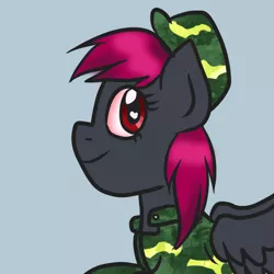 Size: 1000x1000 | Tagged: safe, artist:wrath-marionphauna, derpibooru import, oc, oc:mate, unofficial characters only, pegasus, pony, clothes, derpibooru exclusive, digital art, hat, heart eyes, image, looking at you, military uniform, png, red eyes, smiling, smiling at you, solo, uniform, wingding eyes