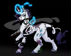 Size: 1280x1007 | Tagged: safe, artist:heroin-burn, derpibooru import, rarity, pony, unicorn, alternate design, alternate hairstyle, bit, blood, cigarette, image, png, scar, solo, tack, twitterina design