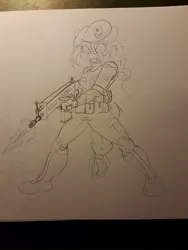 Size: 2448x3264 | Tagged: safe, artist:fuuby, derpibooru import, oc, oc:specter ace, anthro, bat pony, angry, armor, beret, boots, braided ponytail, braided tail, clothes, combat armor, fn scar, gun, hat, image, jpeg, shoes, tail, weapon