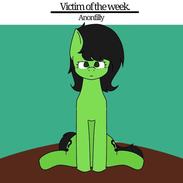 Size: 1280x1280 | Tagged: safe, artist:daijodako, derpibooru import, oc, oc:anonfilly, earth pony, horse, pony, /mlp/, best pone, black hair, black mane, digital art, female, filly, foal, green eyes, green pony, hooves, image, jpeg, my little pony, photo, pone, pony enjoyment project, question mark, sitting, solo, stare