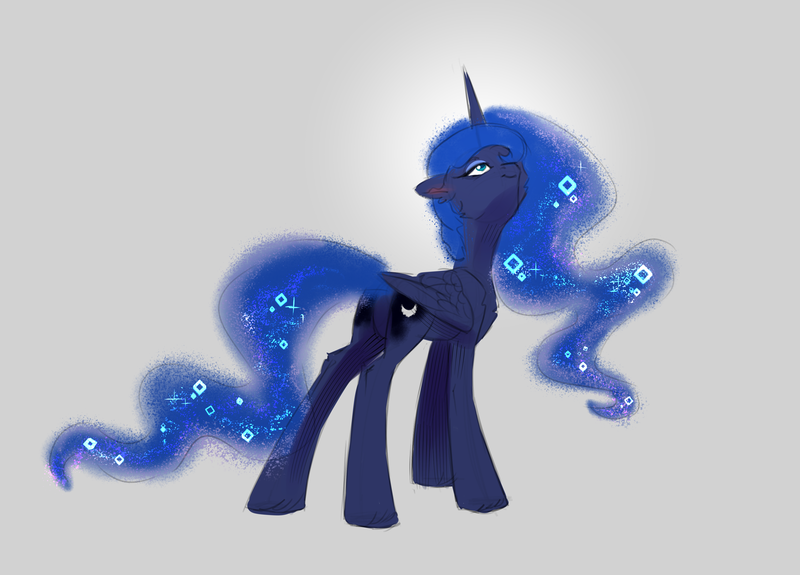 Size: 3848x2768 | Tagged: safe, artist:teaflower300, derpibooru import, princess luna, alicorn, pony, image, looking up, png, simple background, smiling, smirk, solo, sparkles