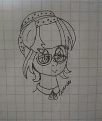 Size: 1737x2048 | Tagged: safe, artist:wrath-marionphauna, derpibooru import, oc, oc:aguamelon, unofficial characters only, bust, clothes, glasses, graph paper, hat, image, ink drawing, jpeg, lineart, ponylatino, portrait, solo, traditional art