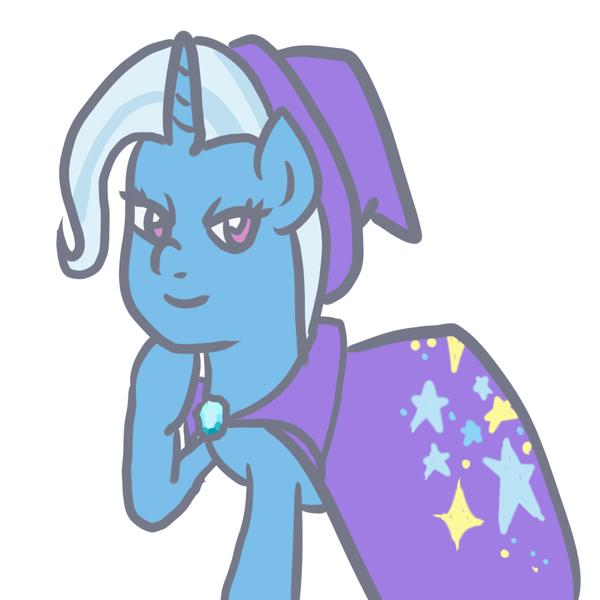 Size: 1000x1000 | Tagged: safe, artist:wrath-marionphauna, derpibooru import, trixie, cape, clothes, colored, digital art, flat colors, hat, image, png, smiling, solo, trixie's cape, trixie's hat