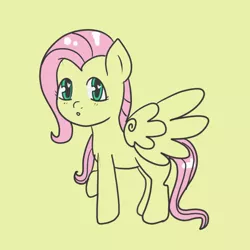 Size: 1000x1000 | Tagged: safe, artist:wrath-marionphauna, derpibooru import, fluttershy, pegasus, pony, :o, derpibooru exclusive, digital art, full body, hooves, image, open mouth, png, simple background, solo, spread wings, standing, wings, yellow background
