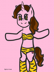 Size: 750x1000 | Tagged: safe, artist:wrath-marionphauna, derpibooru import, oc, oc:color breezie, unofficial characters only, unicorn, animated, bikini, boots, clothes, cosplay, costume, dancing, gif, horn, horns, image, lum invader, shoes, smiling, swimsuit, unicorn oc, urusei yatsura