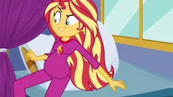 Size: 1920x1080 | Tagged: suggestive, derpibooru import, edit, edited screencap, screencap, sunset shimmer, human, equestria girls, belly, breasts, busty sunset shimmer, clothes, image, pajamas, png, pregnant, pregnant edit, pregnant equestria girls, sunset preggers