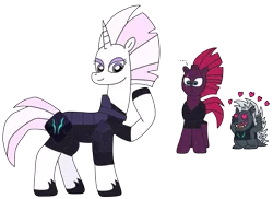 Size: 2805x2041 | Tagged: safe, artist:supahdonarudo, derpibooru import, fleur-de-lis, grubber, tempest shadow, hedgehog, pony, unicorn, my little pony: the movie, ..., alternate hairstyle, armor, clothes swap, female, heart, heart eyes, high res, image, male, mane swap, mare, png, raised hoof, redraw, shocked, simple background, smiling, transparent background, trio, wingding eyes