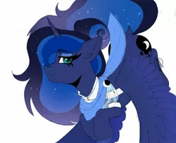 Size: 1837x1502 | Tagged: safe, artist:rand-dums, derpibooru import, princess luna, alicorn, pony, dock, image, jpeg, lidded eyes, looking at you, smiling, solo, spread wings, tail, wings