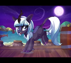 Size: 3572x3200 | Tagged: safe, artist:spookyle, derpibooru import, oc, oc:moonlit breeze, kirin, female, freckles, harbor, image, kirin oc, moon, night, png, solo, vanhoover