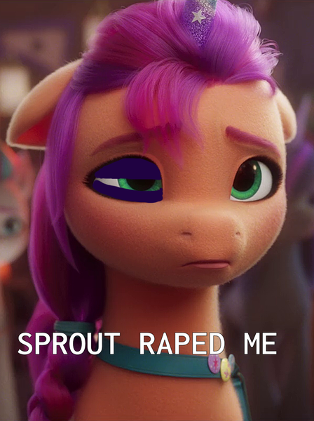 Size: 937x1255 | Tagged: semi-grimdark, suggestive, derpibooru import, edit, edited screencap, screencap, sunny starscout, zipp storm, earth pony, pegasus, pony, unicorn, my little pony: a new generation, abuse, abuse edit, black eye, bruised, bust, caption, english, female, floppy ears, frown, g5, image, implied rape, implied sprout cloverleaf, mare, png, sad, solo focus, text