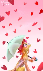 Size: 2258x3725 | Tagged: safe, artist:teaflower300, derpibooru import, oc, unofficial characters only, pegasus, pony, colored wings, heart, image, looking up, pale belly, png, smiling, solo, two toned wings, umbrella, wings