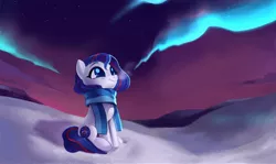 Size: 1968x1171 | Tagged: safe, artist:switchsugar, derpibooru import, oc, oc:nasapone, unofficial characters only, earth pony, pony, aurora borealis, digital painting, image, jpeg, night, sky, snow, solo, stars, winter