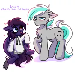 Size: 3000x2872 | Tagged: safe, artist:pesty_skillengton, artist:silvernote, derpibooru import, oc, oc:pestyskillengton, earth pony, pegasus, pony, clothes, cute, heterochromia, hoodie, image, png