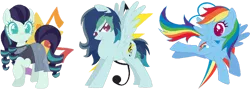 Size: 1024x363 | Tagged: safe, artist:juliahtf, derpibooru import, coloratura, rainbow dash, oc, oc:crash note, earth pony, pegasus, blue fur, countess coloratura, female, image, magical lesbian spawn, mother and child, mother and daughter, offspring, parent:coloratura, parent:rainbow dash, parents:raradash, pegasus oc, pink eyes, png, rara, simple background, transparent background, wings