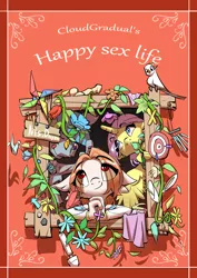 Size: 2480x3508 | Tagged: suggestive, artist:castle bravo, derpibooru import, oc, oc:dayend cloudgradual, alicorn, anthro, bird, pony, comic:cloudgradual's happy sex life, alicorn oc, comic, comic cover, dildo, horn, image, jpeg, sex toy, vibrator, wings