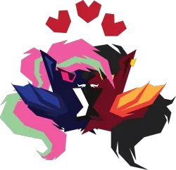 Size: 3144x3039 | Tagged: safe, artist:tikibat, derpibooru import, oc, oc:ink rose, oc:sine wave, unofficial characters only, bat pony, pony, bat pony oc, bat wings, ear fluff, fangs, female, hearts and hooves day, image, kissing, mare, membranous wings, png, simple background, transparent background, wings