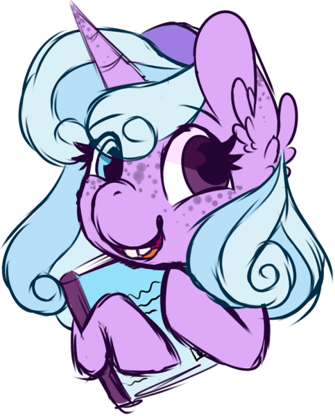 Size: 1023x1270 | Tagged: safe, artist:maximumpiracy, derpibooru import, oc, oc:punchline pie, unofficial characters only, pony, unicorn, book, bust, ear fluff, female, heterochromia, horn, image, magical lesbian spawn, mare, offspring, parent:pinkie pie, parent:trixie, parents:trixiepie, png, simple background, transparent background, unicorn oc