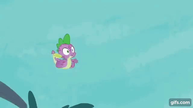 Size: 640x360 | Tagged: safe, derpibooru import, screencap, spike, dragon, molt down, season 8, spoiler:s08, animated, eyes closed, gif, gifs.com, image, male, open mouth, open smile, smiling, solo, tree