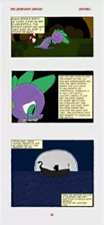 Size: 592x1280 | Tagged: suggestive, artist:spike-love, derpibooru import, spike, anthro, dragon, baby, baby dragon, boat, comic, crying, dark, everfree forest, image, leaves, moon, my little pony, night, ocean, png, sad, walking, water
