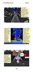 Size: 592x1280 | Tagged: suggestive, artist:spike-love, derpibooru import, spike, anthro, dragon, comic:the legendary dragon story, angry, baby, baby dragon, blue, comic, dragon statue, dragon's kingdom, dragon's people, houses, image, light, png, powerful dragon, stand, surprised