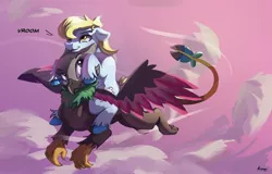 Size: 2400x1539 | Tagged: safe, artist:kam, derpibooru import, oc, unofficial characters only, earth pony, gryphon, pony, image, jpeg, ponies riding griffons, riding