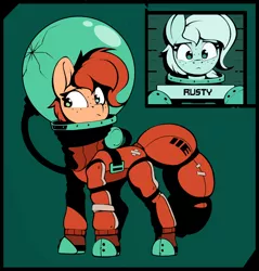Size: 1186x1241 | Tagged: safe, artist:rexyseven, derpibooru import, oc, oc:rusty gears, unofficial characters only, earth pony, pony, female, freckles, image, mare, png, solo, spacesuit