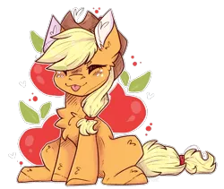 Size: 1413x1195 | Tagged: safe, artist:heart-sketch, derpibooru import, applejack, earth pony, pony, :3, :p, chest fluff, cute, cutie mark, ear fluff, eyes closed, female, image, jackabetes, leg fluff, mare, png, simple background, sitting, solo, tongue out, transparent background