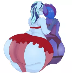 Size: 2514x2552 | Tagged: suggestive, derpibooru import, oc, oc:blue monday, oc:urban wave, anthro, unicorn, blank flank, bottom heavy, butt, chubby, duo, duo female, fat, female, huge butt, hyper, hyper butt, hyper pear, image, impossibly large butt, impossibly wide ass, impossibly wide hips, large butt, love, no tail, pear shaped, plump, png, romance, romantic, shipping, the ass was fat, thicc ass, thicc thighs, thick, thighs, thunder thighs, wide hips, wide load