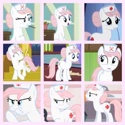 Size: 800x800 | Tagged: safe, artist:twilyisbestpone, derpibooru import, edit, edited screencap, screencap, nurse redheart, earth pony, pony, a flurry of emotions, applebuck season, baby cakes, collage, eyes closed, female, image, mare, png, solo