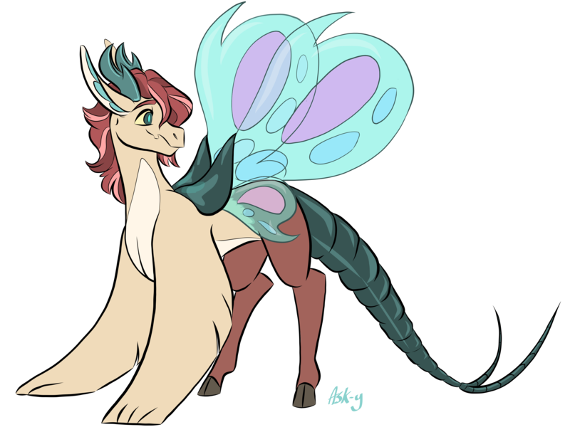 Size: 2732x2048 | Tagged: safe, artist:ask-y, derpibooru import, oc, oc:figment, unofficial characters only, draconequus, hybrid, draconequus oc, image, interspecies offspring, looking back, male, offspring, parent:discord, parent:fluttershy, parents:discoshy, png, simple background, transparent background