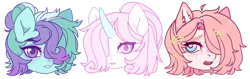 Size: 1920x609 | Tagged: safe, artist:miioko, derpibooru import, oc, unofficial characters only, earth pony, pony, unicorn, bust, ear fluff, earth pony oc, hair over one eye, horn, image, png, simple background, transparent background, unicorn oc