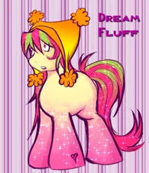 Size: 563x655 | Tagged: safe, artist:sephirothisshot23234, derpibooru import, oc, oc:dream fluff, gradient background, hat, image, multicolored hair, png, shocked, simple background, sparkles