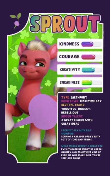 Size: 569x910 | Tagged: artist needed, safe, derpibooru import, edit, sprout cloverleaf, earth pony, pony, my little pony: a new generation, g5, image, instagram, male, png, smiling, solo, stallion, text