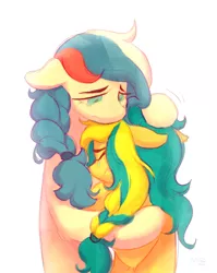 Size: 2496x3140 | Tagged: safe, artist:littmosa, derpibooru import, oc, oc:marussia, oc:ukraine, ponified, pony, crying, female, hug, image, nation ponies, png, russia, sad, simple background, ukraine, white background