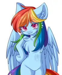 Size: 765x934 | Tagged: safe, artist:distant_sound_, derpibooru import, rainbow dash, pegasus, pony, bipedal, cute, ear fluff, image, jpeg, simple background, smiling, solo, white background