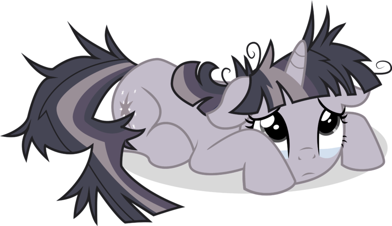 Size: 4096x2364 | Tagged: safe, artist:eagle1division, artist:wardex101, derpibooru import, edit, twilight sparkle, unicorn, lesson zero, cowering, crying, cute, discorded, discorded twilight, female, floppy ears, image, lying down, messy mane, png, prone, sad, scared, simple background, solo, transparent background, twilight tragedy, unicorn twilight, vector