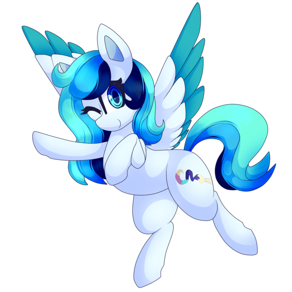 Size: 2000x2000 | Tagged: safe, artist:star-theft, derpibooru import, oc, oc:color swirl, pegasus, pony, colored wings, female, image, mare, one eye closed, png, simple background, solo, transparent background, two toned wings, wings, wink