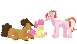 Size: 1280x732 | Tagged: safe, artist:itstechtock, derpibooru import, li'l cheese, oc, oc:confetti surprise, oc:sweet tooth, earth pony, pony, the last problem, female, image, male, mare, offspring, parent:cheese sandwich, parent:pinkie pie, parents:cheesepie, png, simple background, stallion, transparent background