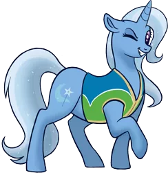 Size: 1155x1181 | Tagged: safe, artist:bellbell123, edit, editor:edits of hate, editor:unofficial edits thread, trixie, pony, unicorn, female, floppy ears, grin, image, looking at you, mare, one eye closed, png, raised leg, simple background, smiling, solo, transparent background, wink, winter wrap up vest