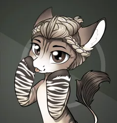 Size: 1920x2018 | Tagged: safe, artist:darknidus, derpibooru import, oc, oc:mikaella, unofficial characters only, donkey, hybrid, zebra, zebroid, zonkey, fallout equestria, :p, abstract background, ear fluff, fallout equestria: of shadows, female, image, looking at you, png, solo, tongue out